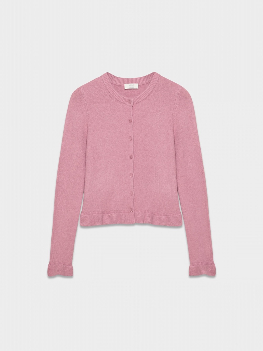 Aritzia Wilfred SoftSpoke Montez Pink Button-Front Crewneck Cardigan Sweater